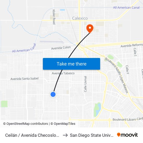 Ceilán / Avenida Checoslovaquia to San Diego State University map