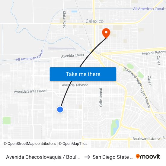 Avenida Checoslovaquia / Boulevard Luis Álvarez to San Diego State University map
