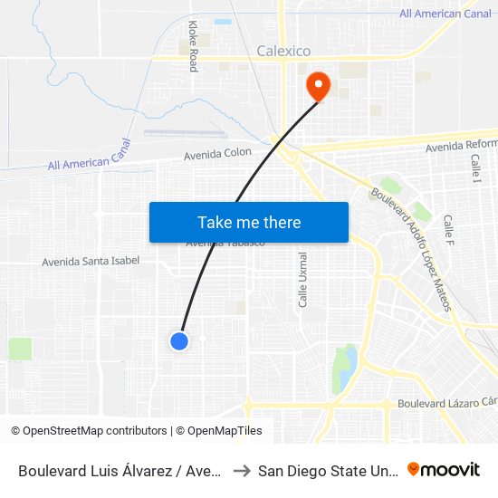 Boulevard Luis Álvarez / Avenida Kenia to San Diego State University map