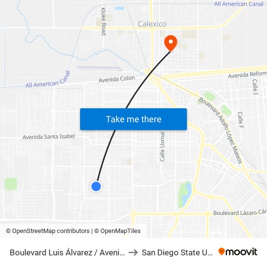 Boulevard Luis Álvarez / Avenida Rumania to San Diego State University map