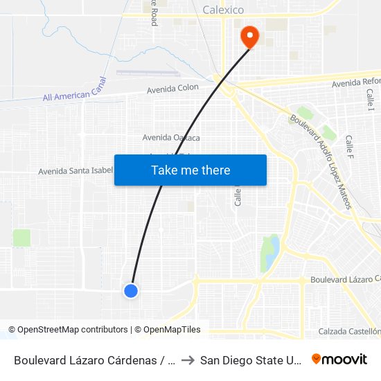 Boulevard Lázaro Cárdenas / Río Paraná to San Diego State University map