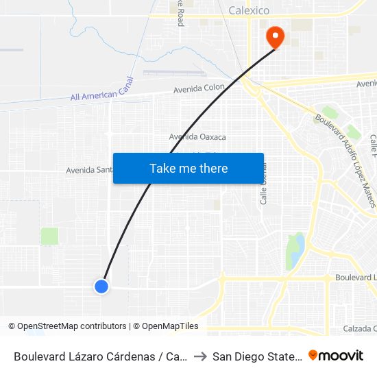 Boulevard Lázaro Cárdenas / Capitán Juan Cabrillo to San Diego State University map