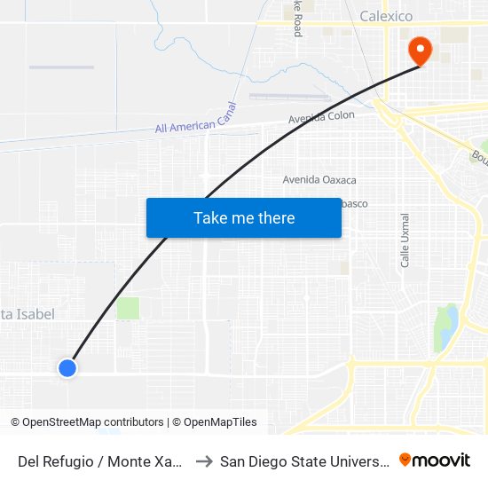 Del Refugio / Monte Xanic to San Diego State University map