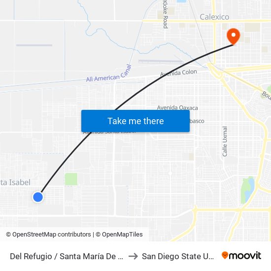 Del Refugio / Santa María De Guadalupe to San Diego State University map