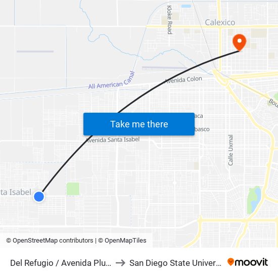 Del Refugio / Avenida Plutón to San Diego State University map