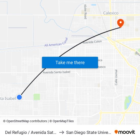 Del Refugio / Avenida Saturno to San Diego State University map