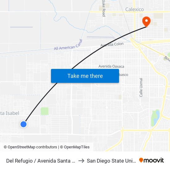 Del Refugio / Avenida Santa Verónica to San Diego State University map