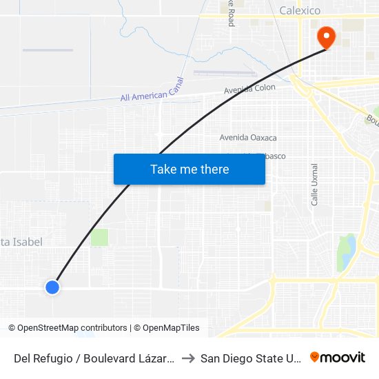 Del Refugio / Boulevard Lázaro Cárdenas to San Diego State University map
