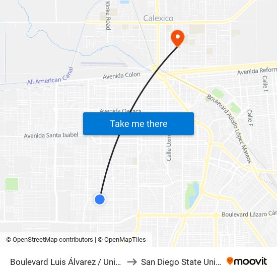 Boulevard Luis Álvarez / Universidad to San Diego State University map
