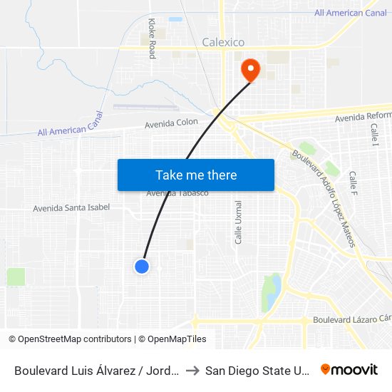 Boulevard Luis Álvarez / Jordania Norte to San Diego State University map