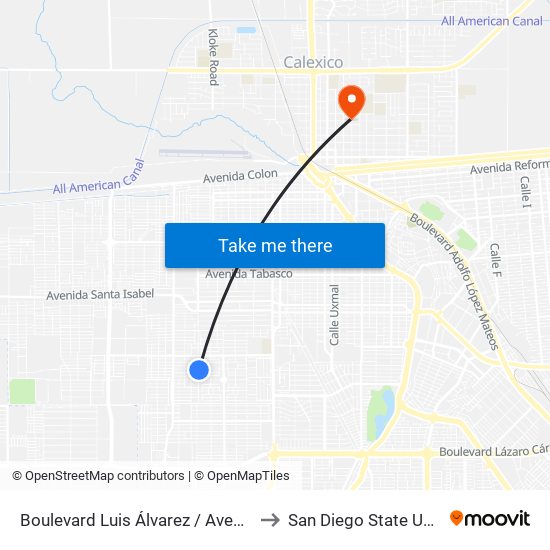 Boulevard Luis Álvarez / Avenida Grecia to San Diego State University map
