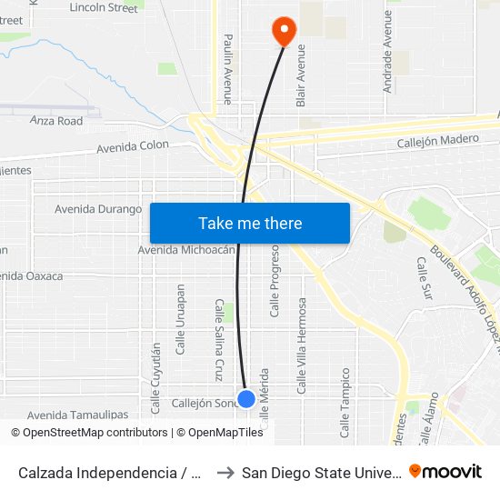 Calzada Independencia / Uxmal to San Diego State University map