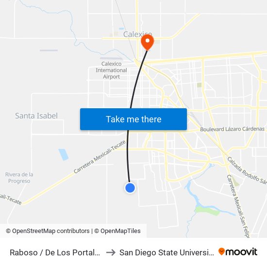 Raboso / De Los Portales to San Diego State University map