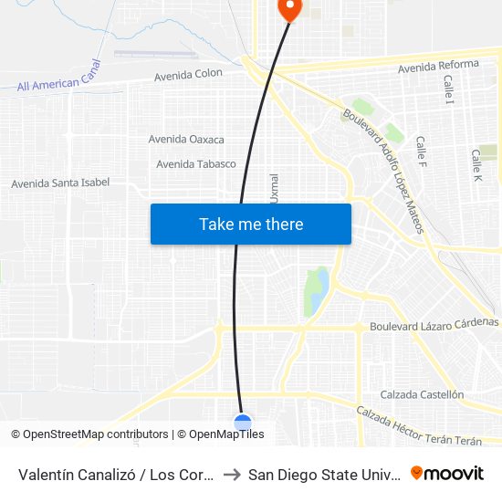 Valentín Canalizó / Los Coroneles to San Diego State University map