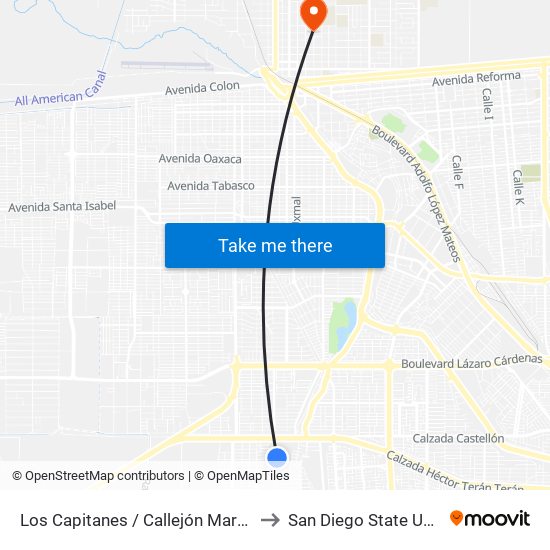 Los Capitanes / Callejón Martín Cabrera to San Diego State University map