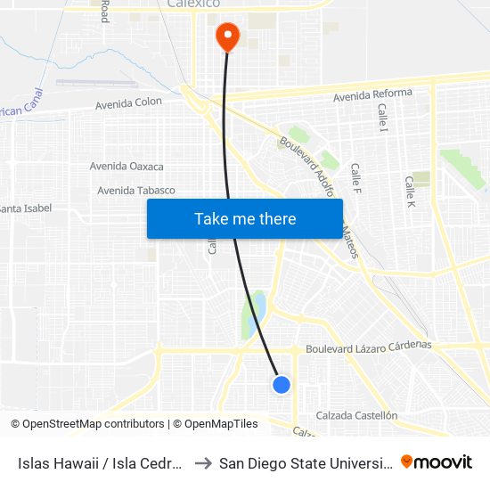 Islas Hawaii / Isla Cedros to San Diego State University map