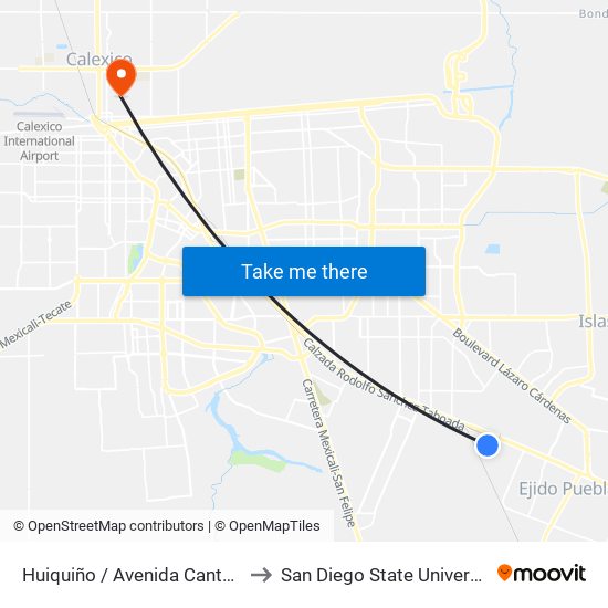 Huiquiño / Avenida Cantona to San Diego State University map