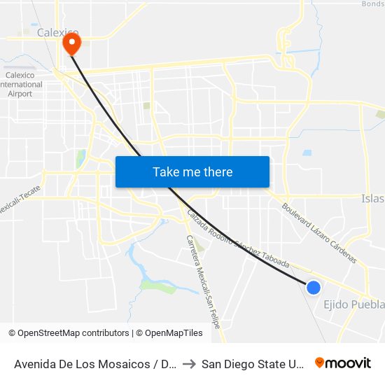 Avenida De Los Mosaicos / De Conchas to San Diego State University map