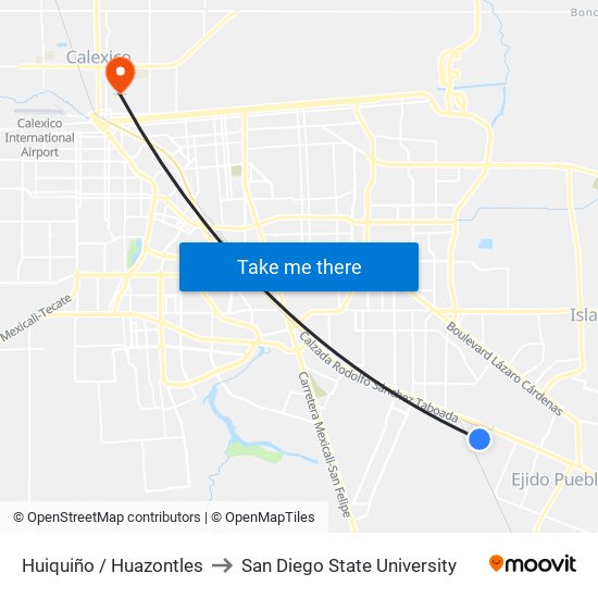 Huiquiño / Huazontles to San Diego State University map