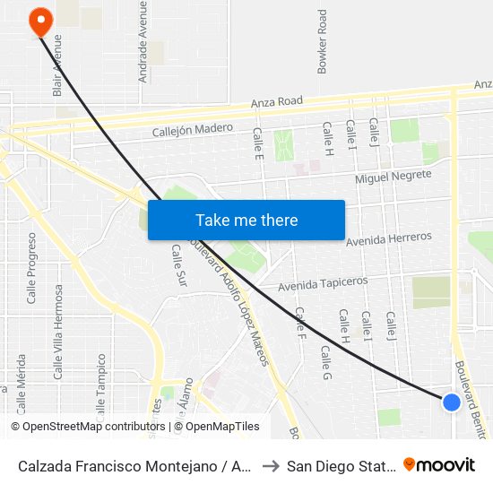 Calzada Francisco Montejano / Avenida Francisco Mujica to San Diego State University map