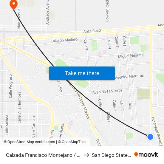 Calzada Francisco Montejano / Miguel Santa Cruz to San Diego State University map