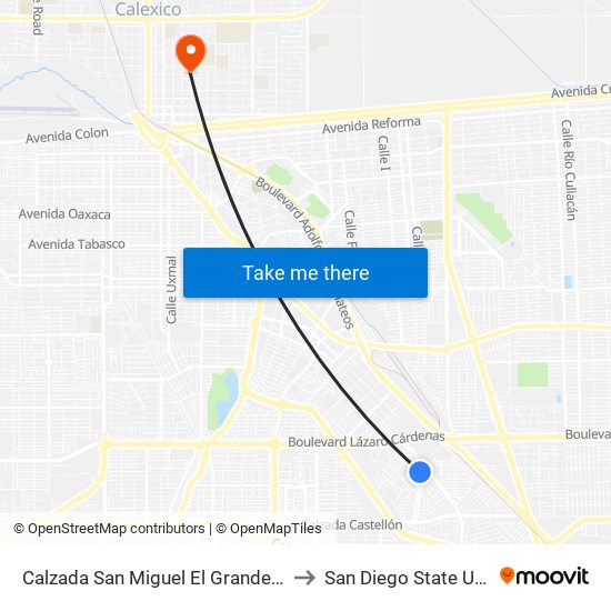 Calzada San Miguel El Grande / Valladolid to San Diego State University map