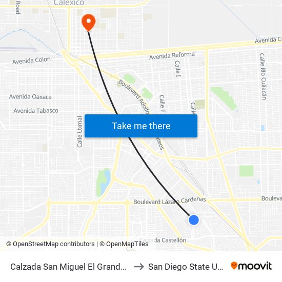 Calzada San Miguel El Grande / H. Norte to San Diego State University map