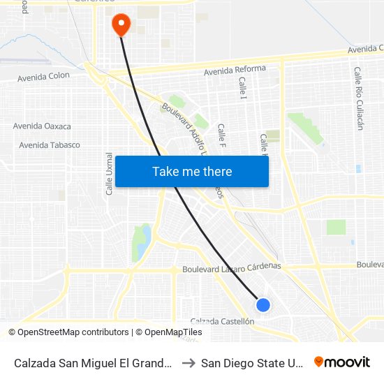 Calzada San Miguel El Grande / Calle 45 to San Diego State University map