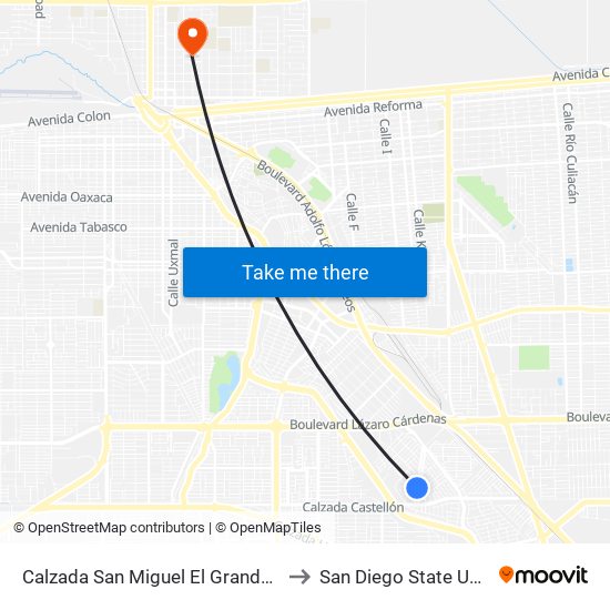 Calzada San Miguel El Grande / Calle 47 to San Diego State University map