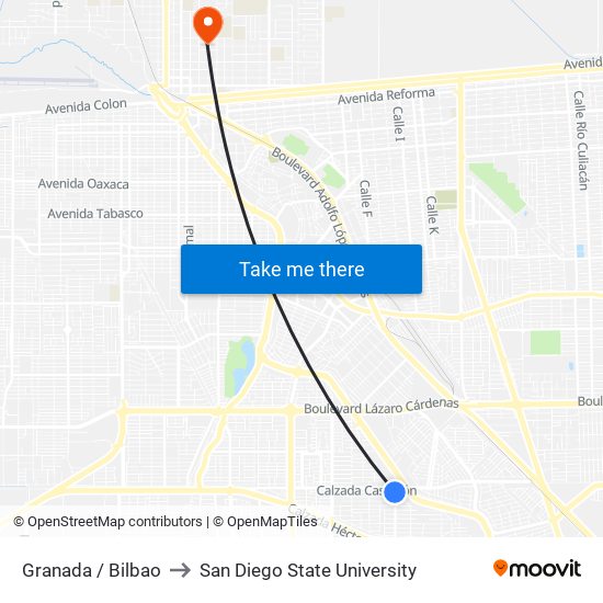 Granada / Bilbao to San Diego State University map