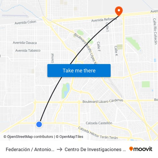 Federación / Antonio Medina to Centro De Investigaciones Culturales map