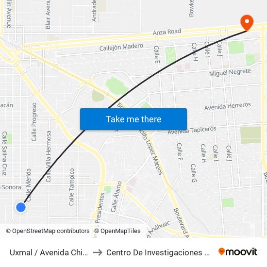 Uxmal / Avenida Chihuahua to Centro De Investigaciones Culturales map