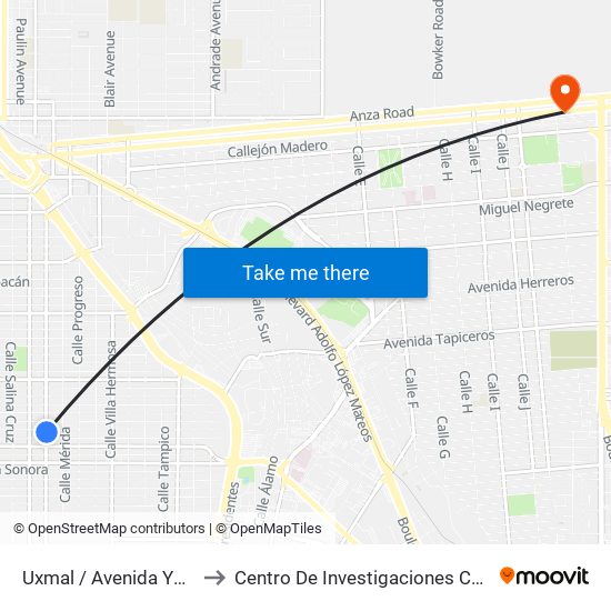 Uxmal / Avenida Yucatán to Centro De Investigaciones Culturales map
