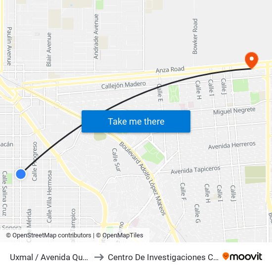 Uxmal / Avenida Querétaro to Centro De Investigaciones Culturales map