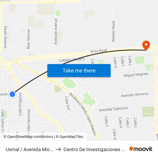 Uxmal / Avenida Michoacán to Centro De Investigaciones Culturales map