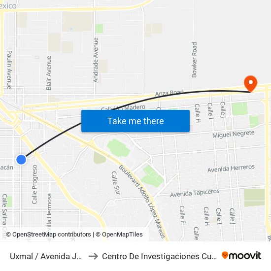 Uxmal / Avenida Jalisco to Centro De Investigaciones Culturales map