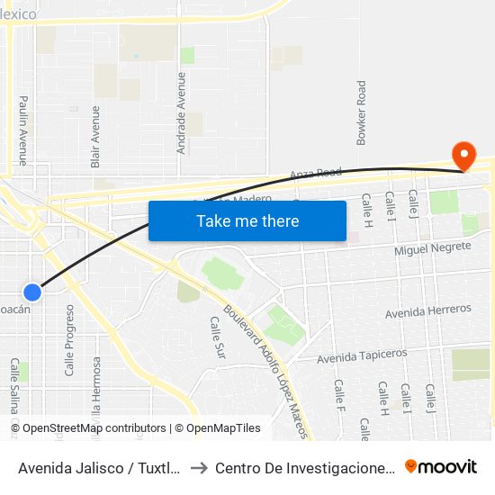 Avenida Jalisco / Tuxtla Gutiérrez to Centro De Investigaciones Culturales map