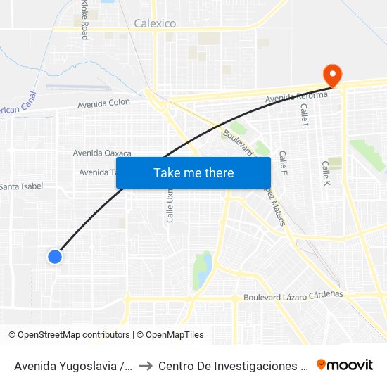 Avenida Yugoslavia / Polonia to Centro De Investigaciones Culturales map