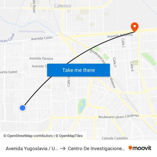 Avenida Yugoslavia / Universidad to Centro De Investigaciones Culturales map