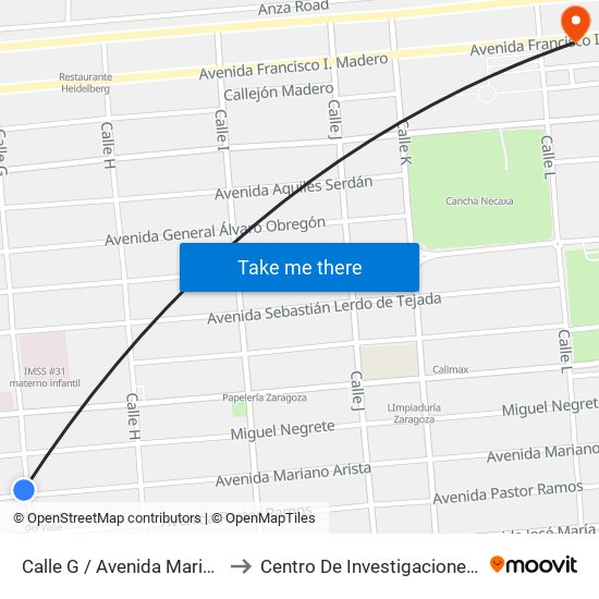 Calle G / Avenida Mariano Acosta to Centro De Investigaciones Culturales map