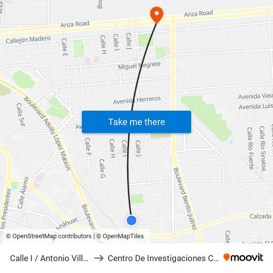 Calle I / Antonio Villanueva to Centro De Investigaciones Culturales map
