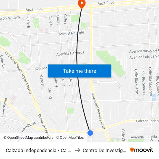 Calzada Independencia / Calzada Francisco Montejano to Centro De Investigaciones Culturales map