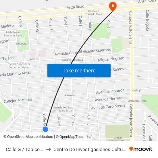 Calle G / Tapiceros to Centro De Investigaciones Culturales map