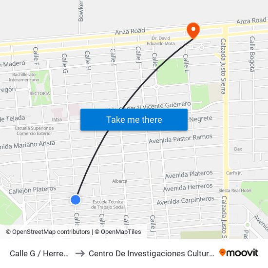 Calle G / Herreros to Centro De Investigaciones Culturales map
