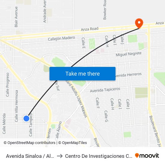 Avenida Sinaloa / Alvarado to Centro De Investigaciones Culturales map