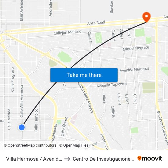 Villa Hermosa / Avenida Coahuila to Centro De Investigaciones Culturales map