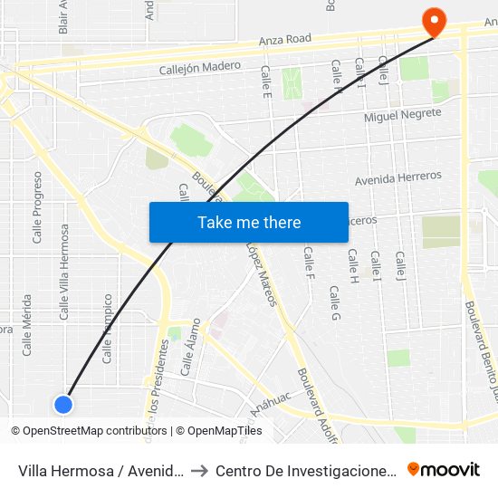 Villa Hermosa / Avenida Guasave to Centro De Investigaciones Culturales map