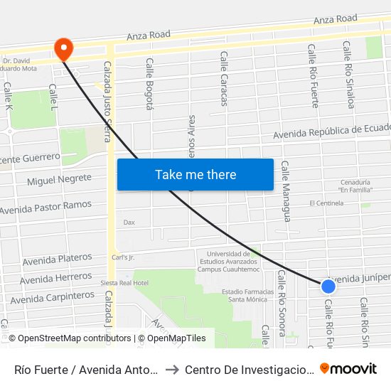 Río Fuerte / Avenida Antonio De Mendoza to Centro De Investigaciones Culturales map