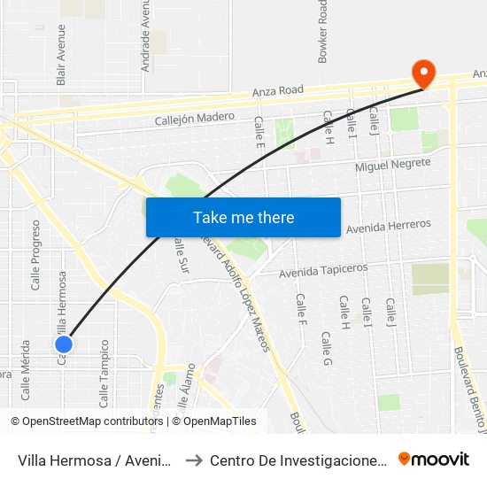 Villa Hermosa / Avenida Yucatán to Centro De Investigaciones Culturales map