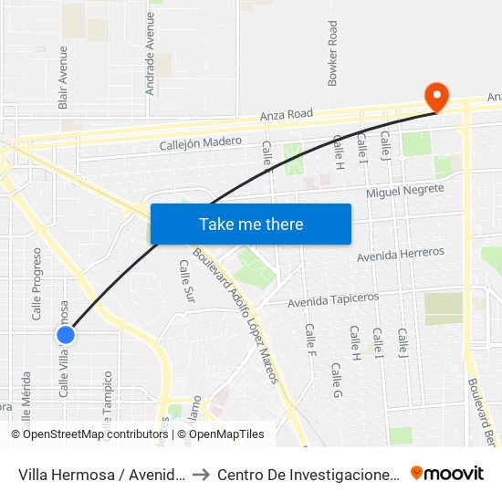 Villa Hermosa / Avenida Tabasco to Centro De Investigaciones Culturales map